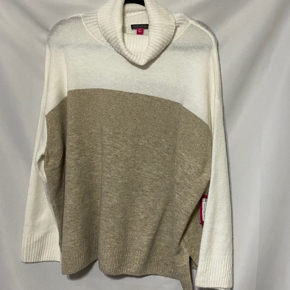 NWT VINCE CAMUTO WO SIZE 2X SWEATER SOFT CREAM TAN GOLD METALLIC THREADS COMFY - Picture 6 of 10